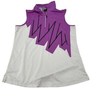 Jamie Sadock Womens Sleeveless Golf Shirt Purple & White Zigzag Design Size M